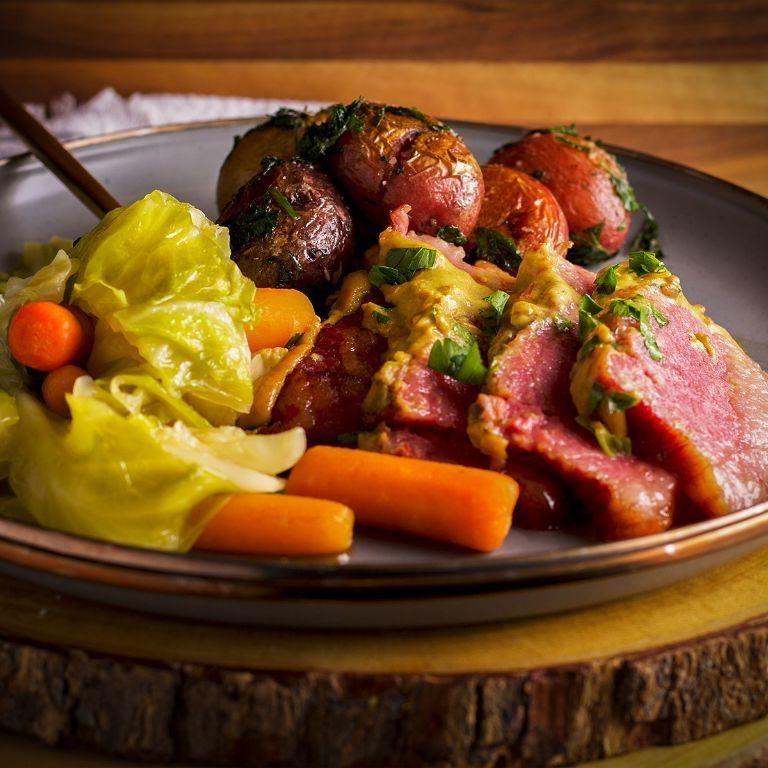 Corn Beef and Cabbage with Mustard Glaze