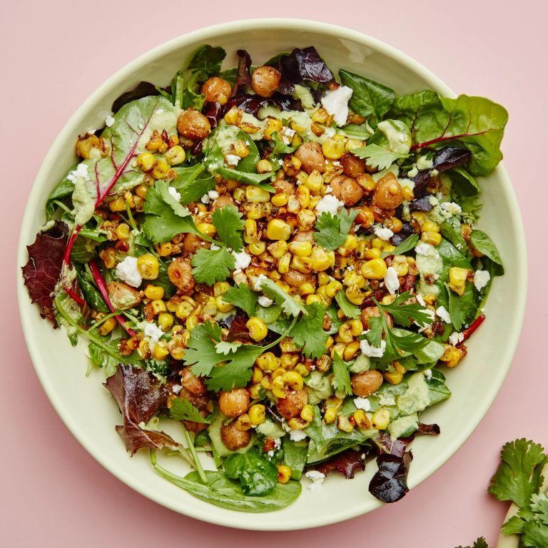 Corn Salad with Chickpeas and Tahini Dressing