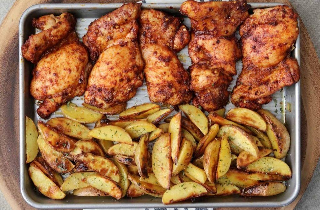 Crispy Baked Chicken and Potato Wedges