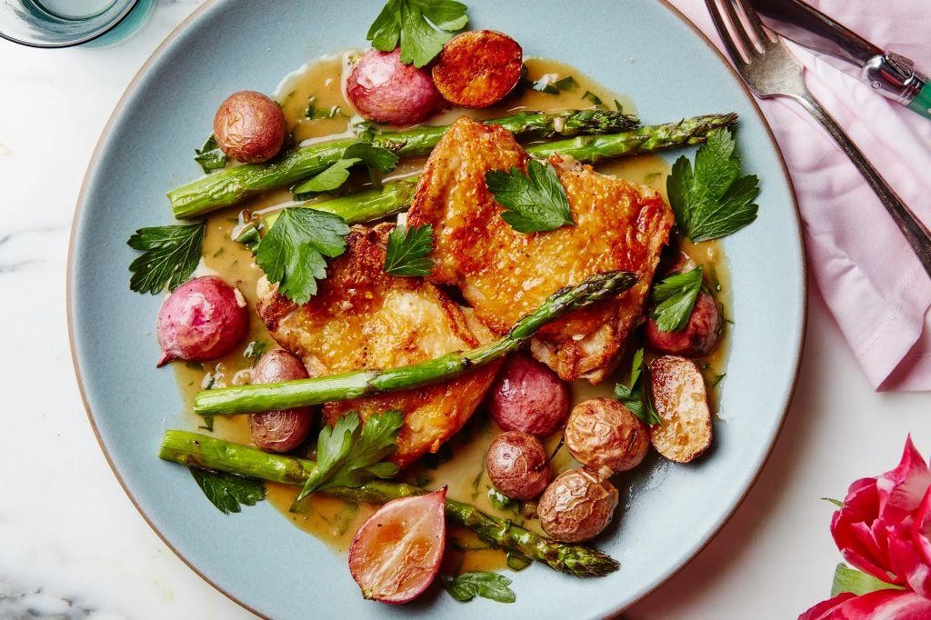 Crispy Spring Chicken with Spring Vegetables