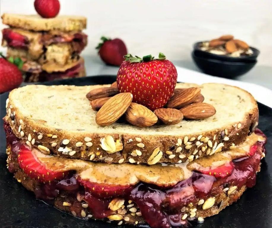 Freeze Dried Strawberries and Almond Butter Sandwich