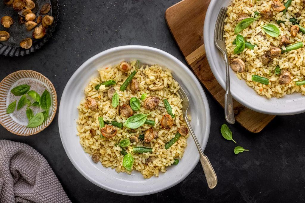 Fresh Green Bean and Mushroom Risotto