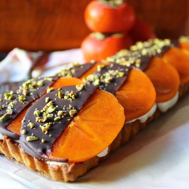 Fuyu Persimmon and Dark Chocolate Tart