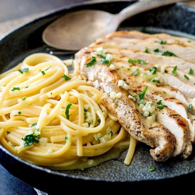 Garlic Butter Shaved Chicken Pasta