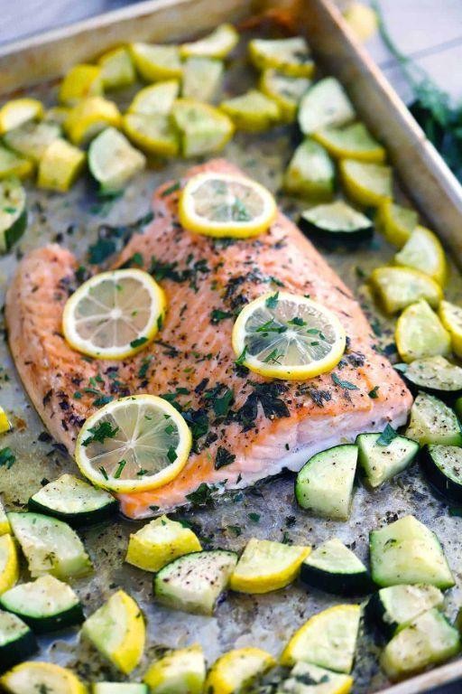 Garlic Butter Sheet Pan Salmon with Mushrooms