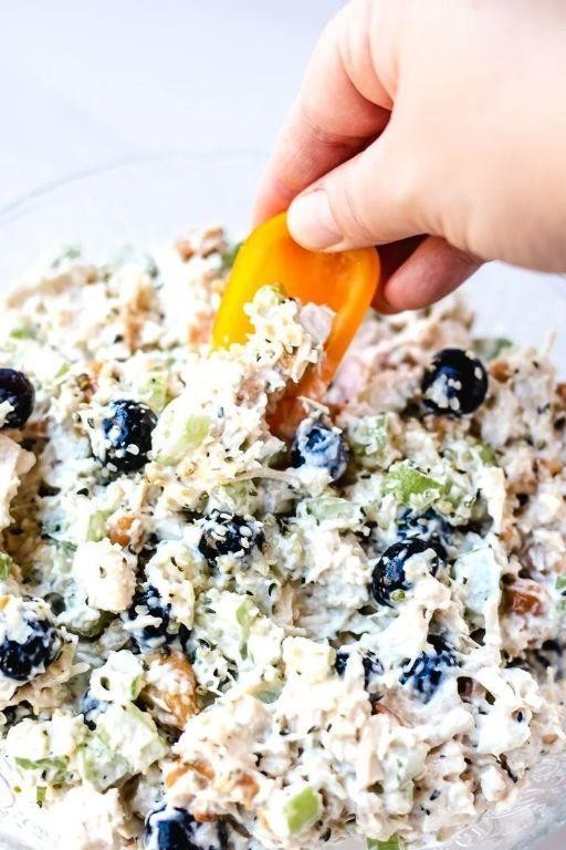 Garlic Chicken Salad with Grapes and Hemp Seeds