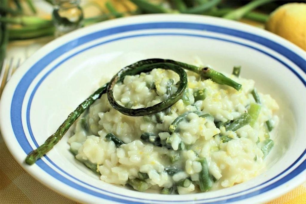 Garlic Scape and Mushroom Risotto