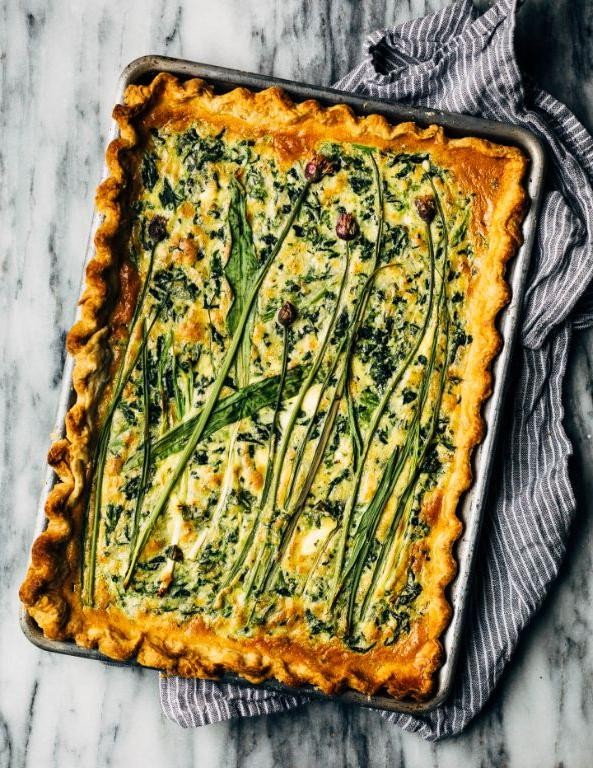 Garlic Scape and Spinach Quiche