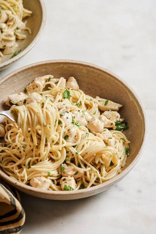 Gluten-Free Chicken Scampi with Rice Pasta