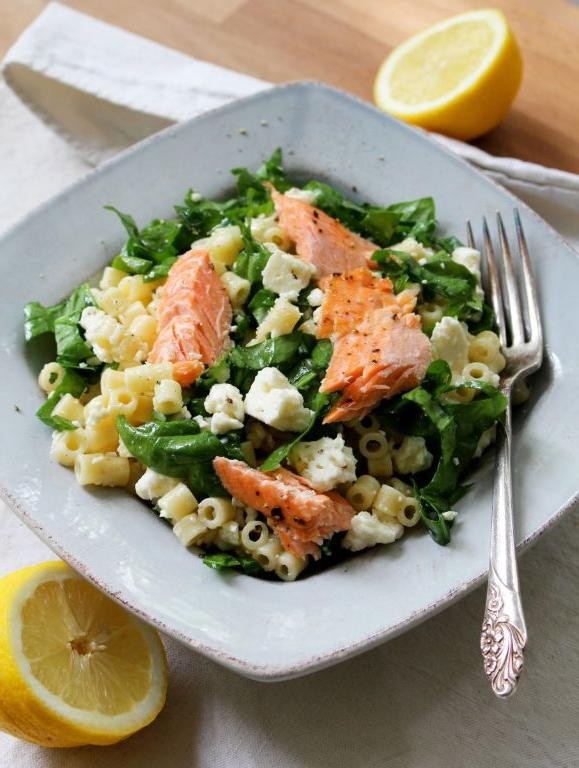 Greek Salmon Pasta with Spinach and Feta
