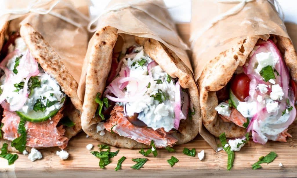 Greek Salmon Wraps with Cucumber Sauce
