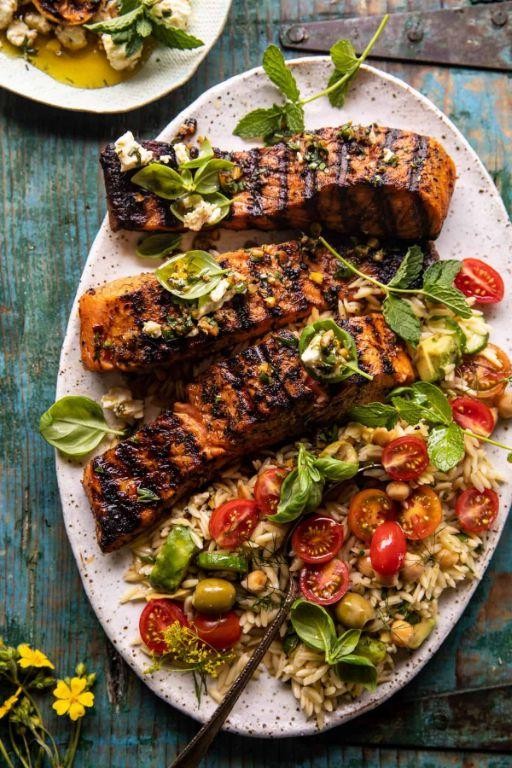 Greek Salmon and Orzo Salad