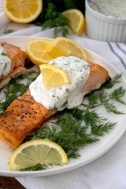 Greek Salmon with Lemon Dill Sauce