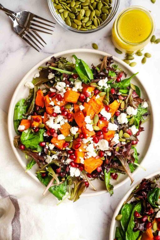 Green Salad with Roasted Sweet Potatoes and Feta