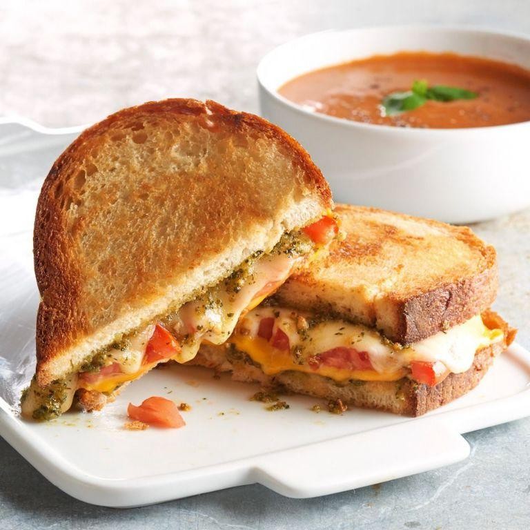 Grilled Cheese with Diced Tomatoes and Pesto