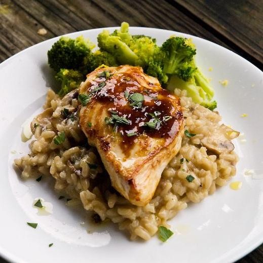 Grilled Chicken Strip and Mushroom Risotto