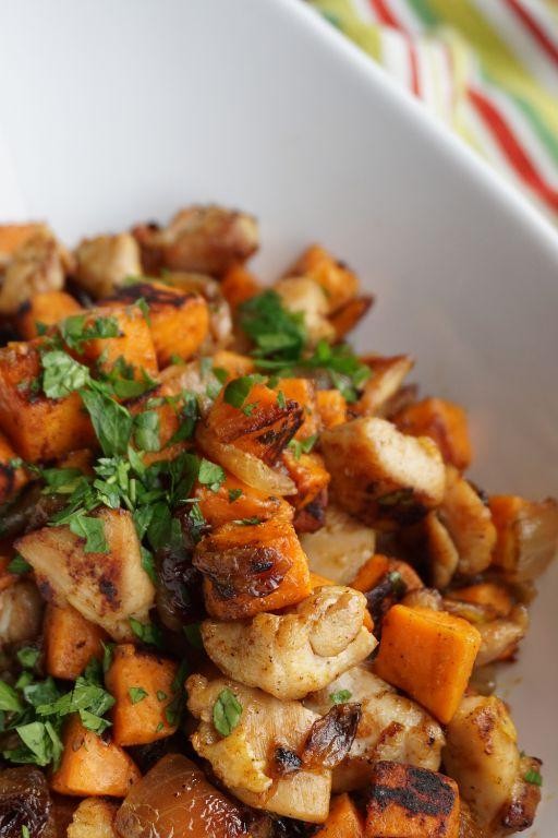 Grilled Chicken Strip and Sweet Potato Hash
