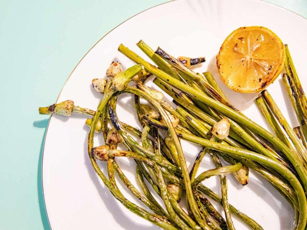 Grilled Garlic Scapes with Olive Oil
