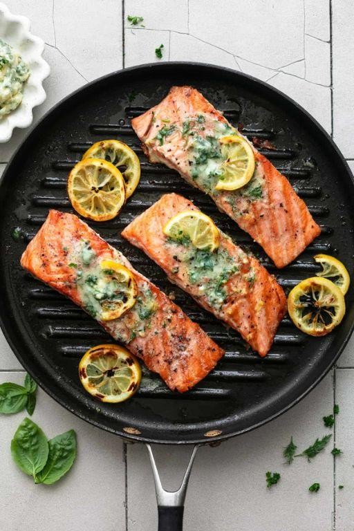 Grilled Lemon Garlic Salmon Steak