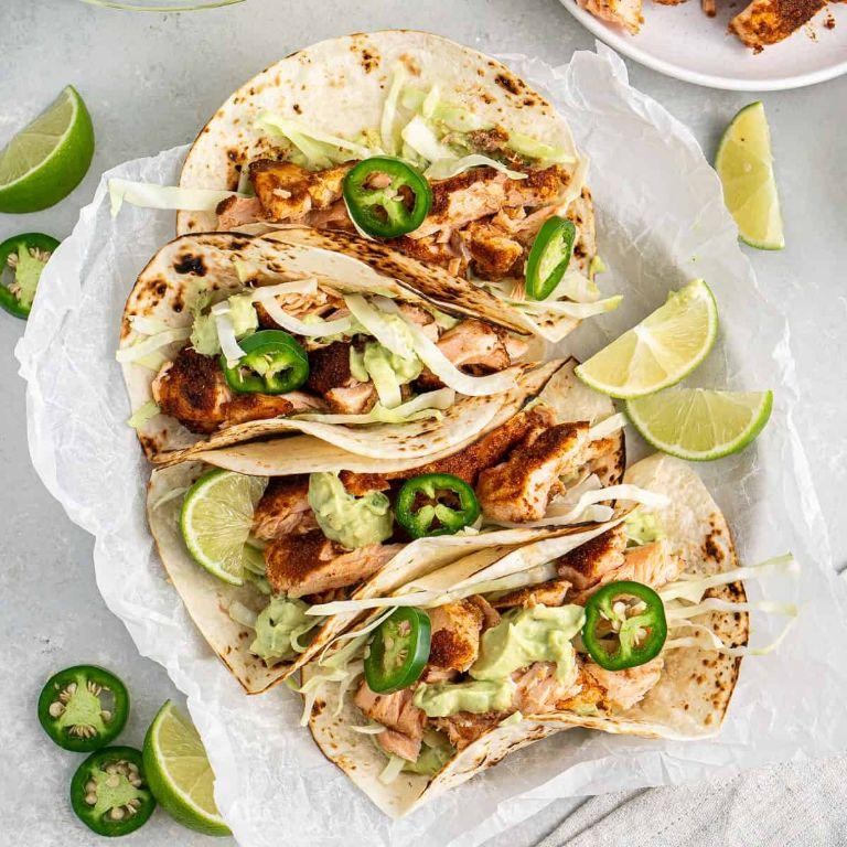 Grilled Salmon Tacos with Cilantro Lime Crema