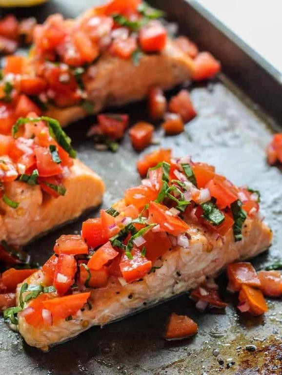 Grilled Salmon with Tomato Basil Relish