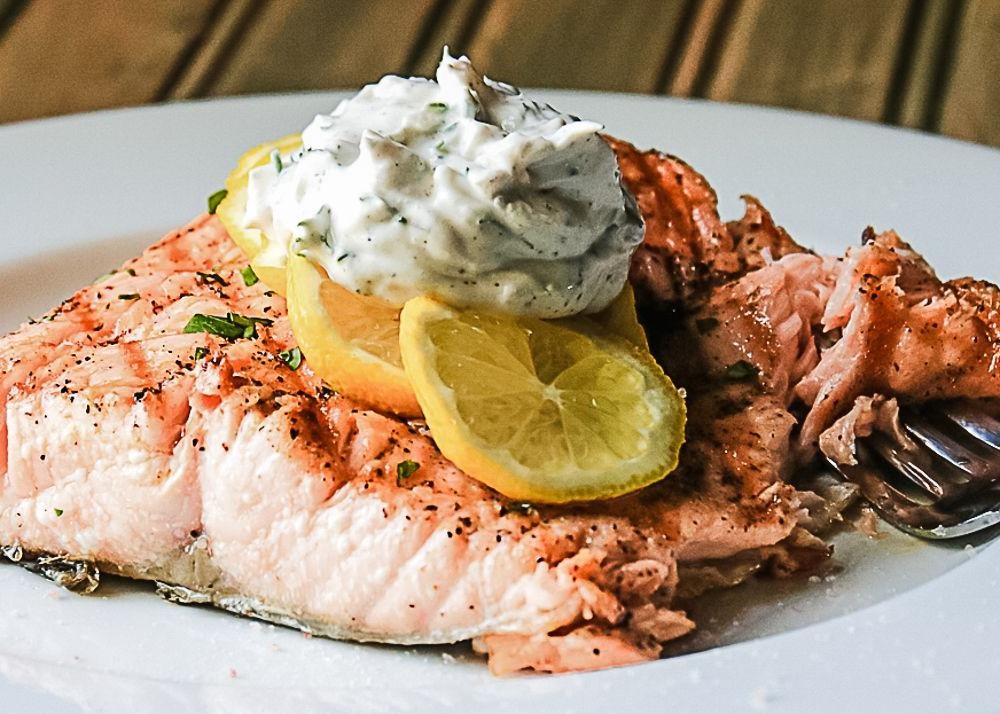 Grilled Soars Salmon with Dill Sauce