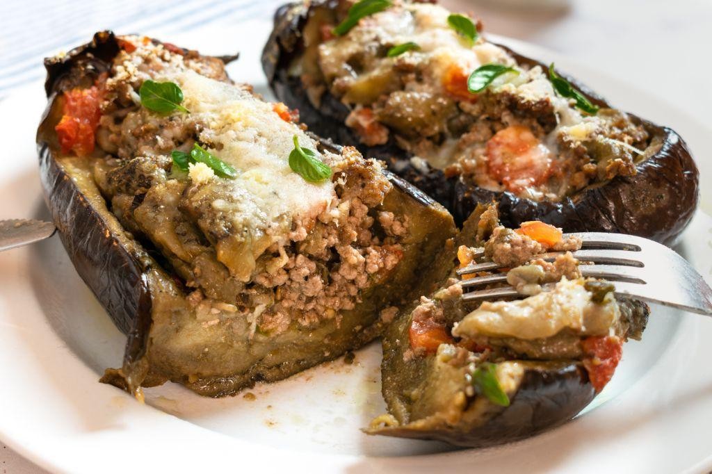Ground Beef and Italian Sausage Stuffed Eggplant