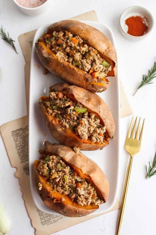 Ground Turkey Stuffed Sweet Potatoes