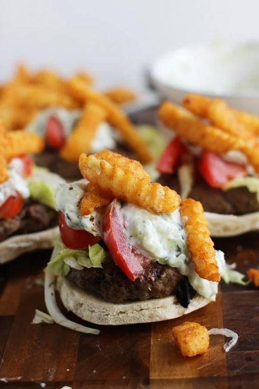 Gyro Burger with Tzatziki and Fries