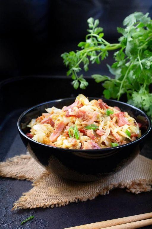Ham and Cabbage Stir Fry with Brown Rice