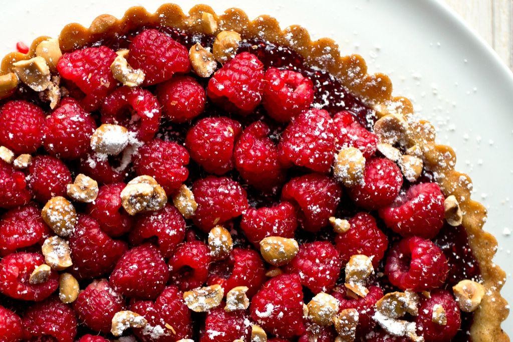 Hazelnut and Raspberry Tart
