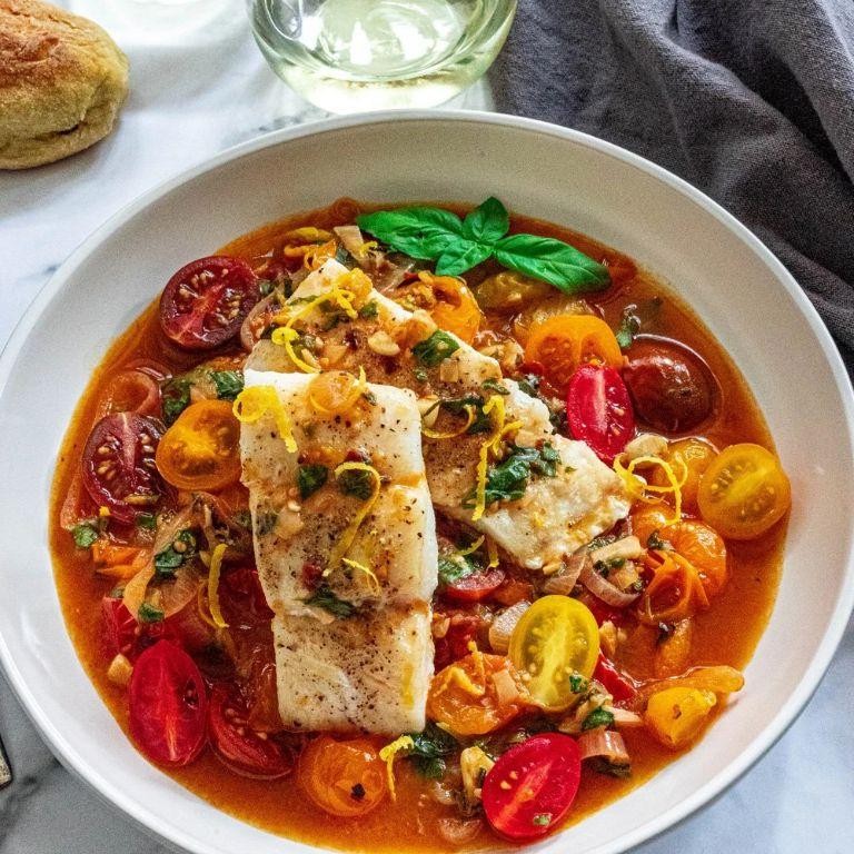 Herbed Poached Cod in White Wine