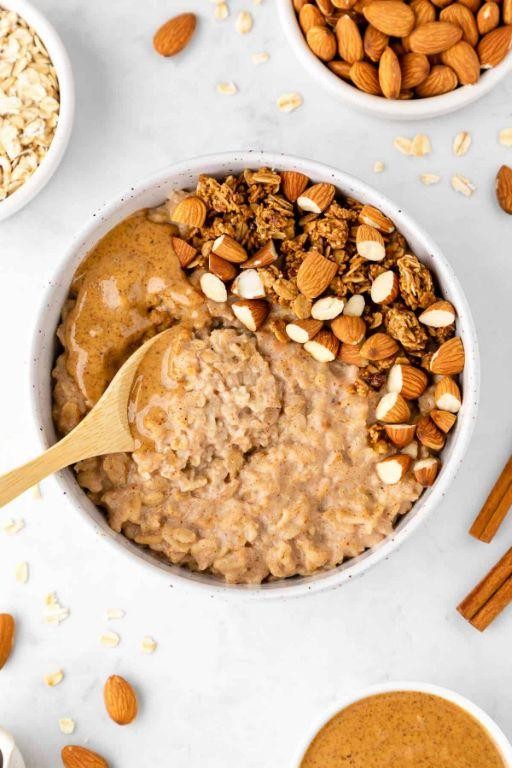 High Protein Oatmeal with Flaxseeds and Almond Butter
