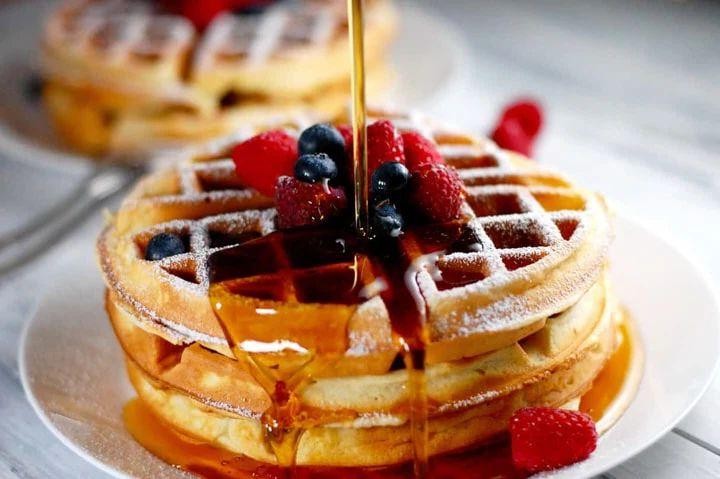 Homemade Waffles with Maple Syrup