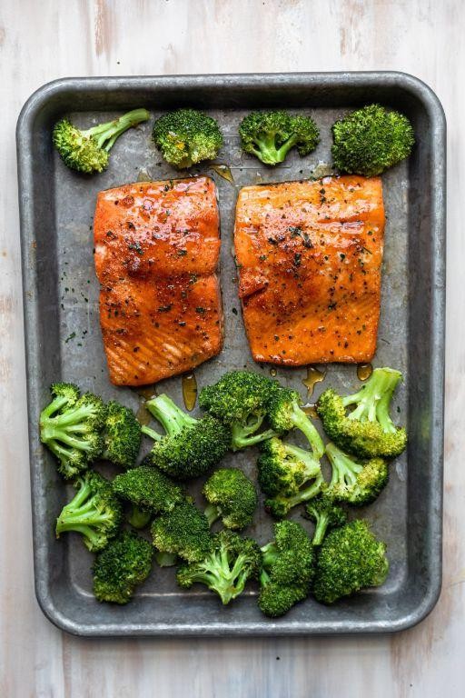 Honey Sriracha Sheet Pan Salmon with Broccoli