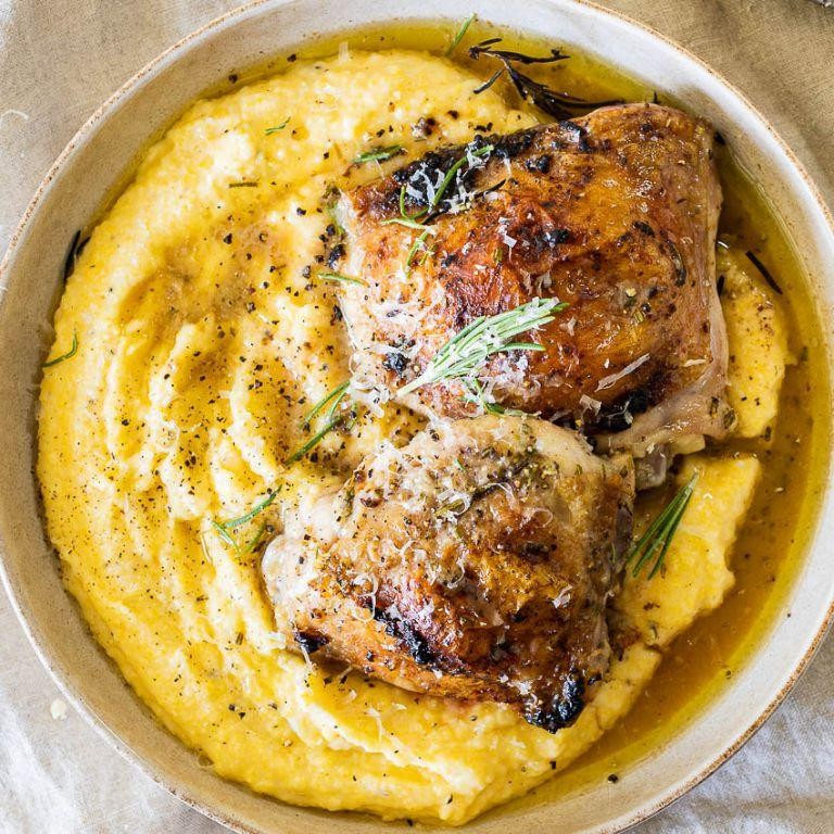 Italian Chicken Thighs with Creamy Polenta