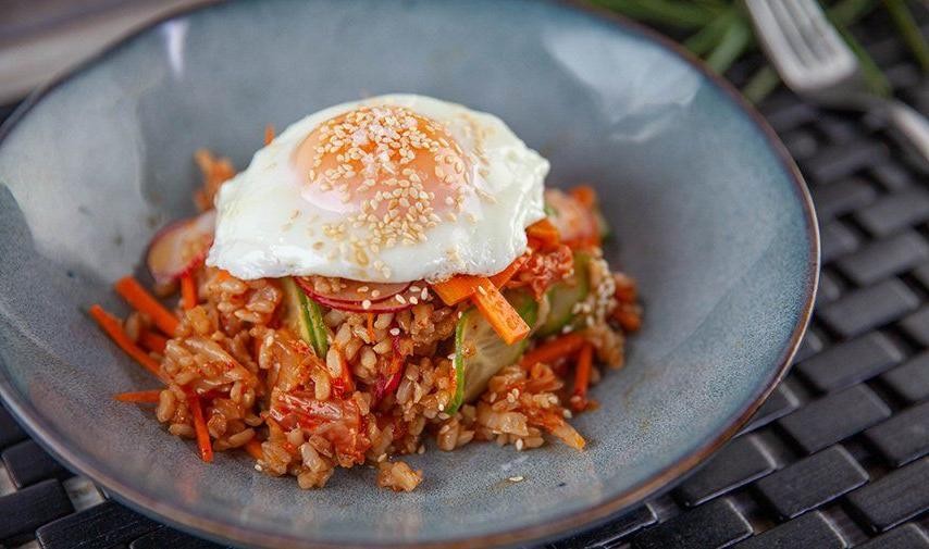 Korean Rice Salad with Kimchi and Sesame Seeds