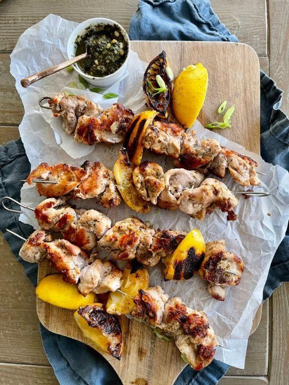 Lemon Herb Shaved Chicken Skewers