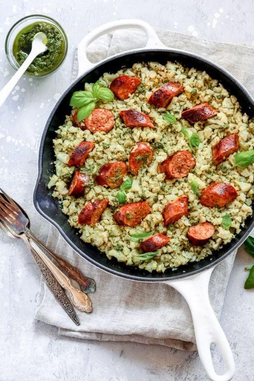 Low-Carb Sausage and Cauliflower Rice Skillet