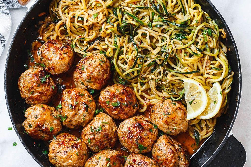 Low-Carb Zucchini Noodle Bake with Turkey Meatballs