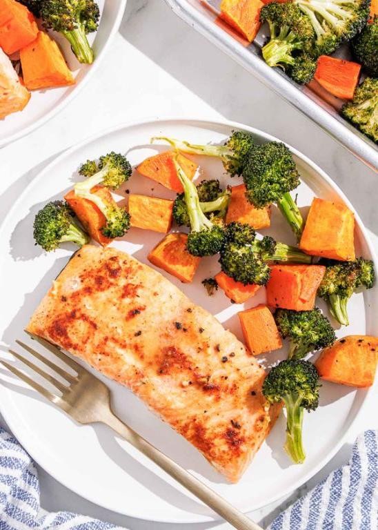 Maple Dijon Sheet Pan Salmon with Sweet Potatoes