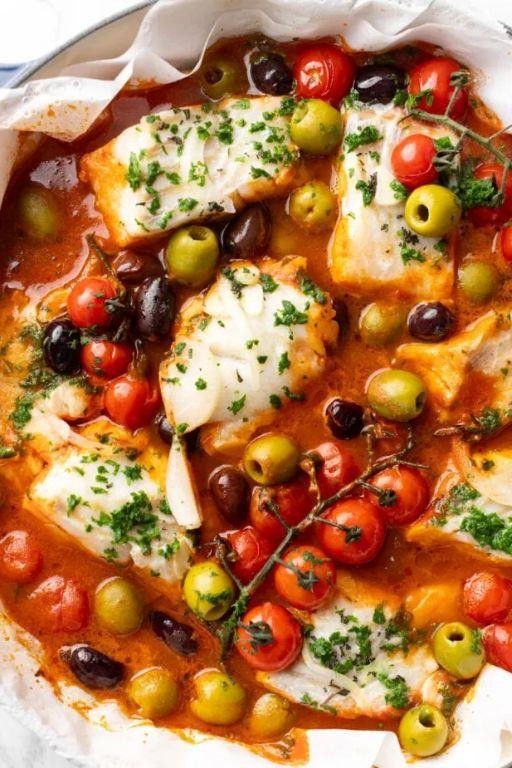 Mediterranean Poached Cod with Olives and Capers