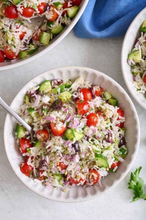 Mediterranean Rice Salad with Feta and Olives