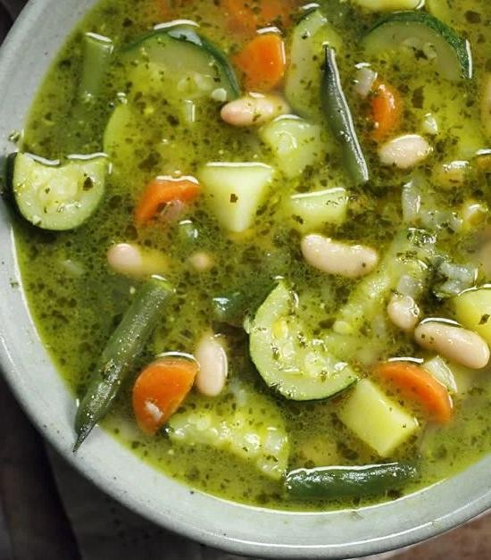 Mediterranean Vegetable Soup with Pesto