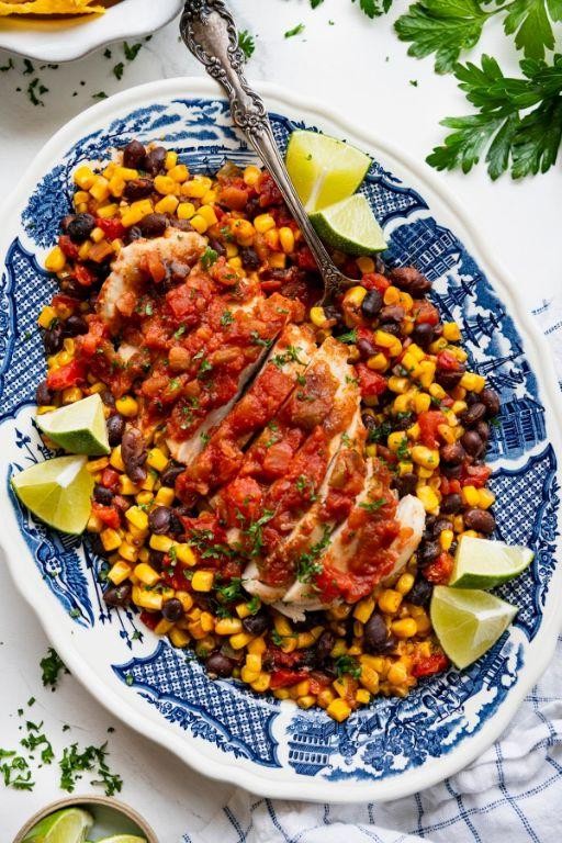 Mexican Dump and Bake Chicken with Black Beans