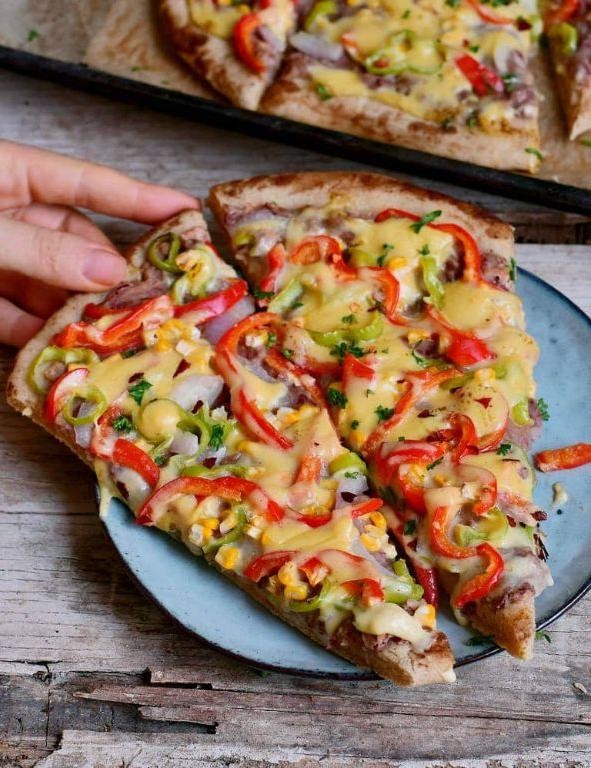 Mexican Pizza with Refried Beans and Cheese