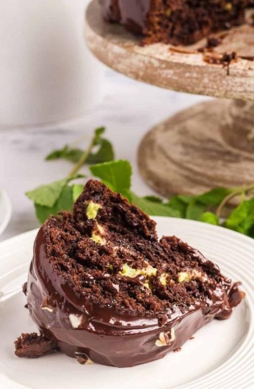 Mint Chocolate Bundt Cake with Chocolate Ganache Filling