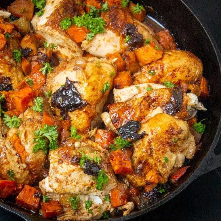 Moroccan Chicken with Sweet Potatoes and Prunes
