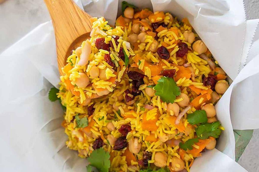 Moroccan Rice Salad with Chickpeas and Raisins