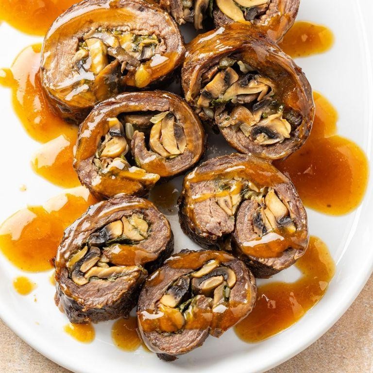 Mushroom and Swiss Stuffed Steak Rolls